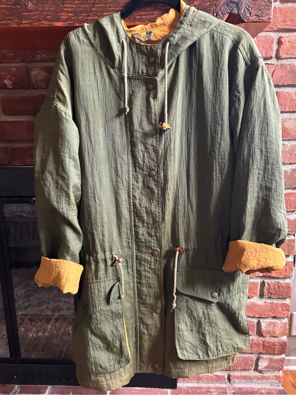 Vintage Eddie Bauer Olive Green Jacket with Mustard Interior